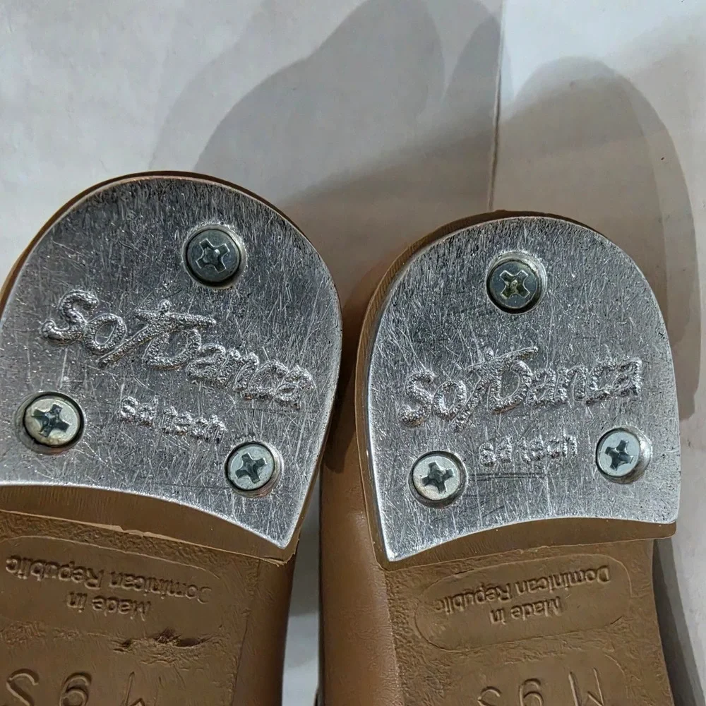 So Danca TA35 Tan Mary Jane Tap Shoes Kids Size 9S Snap Elastic Strap